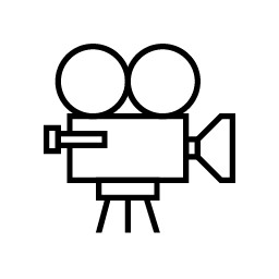 A movie camera icon representing media and entertainment industry